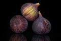 Fresh fig fruit isolated on black glass Royalty Free Stock Photo