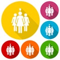 Group of three women icons set with long shadow Royalty Free Stock Photo