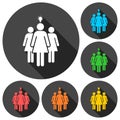 Group of three women icons set with long shadow Royalty Free Stock Photo