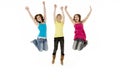 Group Of Three Young Girls Leaping In Air Royalty Free Stock Photo