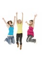 Group Of Three Young Girls Leaping In Air Royalty Free Stock Photo