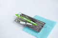 Group of tools and accessories for dental treatment and prevention.