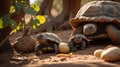 A Group of Radiated Tortoises Foraging in the Sunny Madagascar Landscape Royalty Free Stock Photo