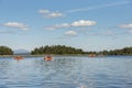 Group of touring kayakers in Enan river Sweden