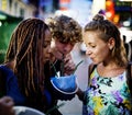 Group of tourist enjoy bucket drinks in Khao San Road Bangkok Thailand walking street