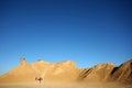 Group of tourists climb on camel head rock