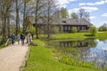 A group of tourists at the estate of the landowners Osipov-Wolf, Trigorskoye. Pushkin Mountains