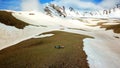 A group of tourists are at the foot of Mount Erciyes in central Turkey Royalty Free Stock Photo