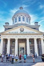 Group of tourists in front of Bonsecour market in Montreal, Quebec, Canada Royalty Free Stock Photo