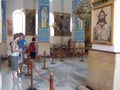 Group of tourists in front of the most important mosaic mosaics in the Christian world inside the orthodox church of Saint George