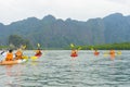 Group of tourists kayaking at Ao tha lane, Krabi Royalty Free Stock Photo