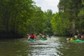 Group of tourists kayaking at Ao tha lane, Krabi