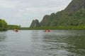 Group of tourists kayaking at Ao tha lane, Krabi