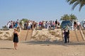 Group of tourists are looking at Colossi of Memnon at Luxor, Egypt Royalty Free Stock Photo