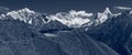 Group of tourists moves up slowly along the mountain path towards Everest view point Royalty Free Stock Photo