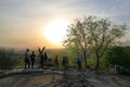 Group of tourists near the bronze sculpture of the Eagle