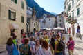 Group of tourists near church of St. Luke, Old Town, Kotor, Montenegro