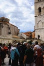 Group of tourists outside the Church of St. Donatus (Crkva sv. Donata) in Old Town Zadar, Croatia