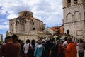 Group of tourists outside the Church of St. Donatus (Crkva sv. Donata) in Old Town Zadar, Croatia