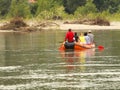 A group of tourists rafting on a mountain river on a pontoon. Tourist routes of Transcarpathia in Ukraine. Rafting on the Tissa