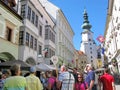 Group of tourists at the St. Michael`s gate, Bratislava