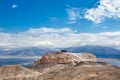 Group tourists on top Mount Sodom. Royalty Free Stock Photo