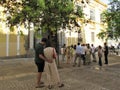 group of tourists visiting a city