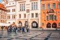 Group of tourists walking on an Old Town Square Prague Czechia.