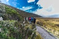 group of tourists winter clothes on the alpine plain of Cotopaxi National Park in Ecuador