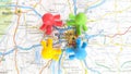 A group of toy babies sitting in a circle on a map of Munich Royalty Free Stock Photo