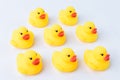 Group of toy ducks standing together. Teamwork and togetherness concept Royalty Free Stock Photo