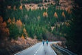 Group training, athletes walking together on the road while autumn training