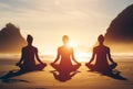 group of tranquil woman practice yoga and meditating at nature by beach, tranquility and serenity concept Royalty Free Stock Photo