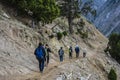 Group of travelers trekking back from Fairy Meadows