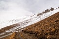 Group of travelers walks on footpath in Himalayas