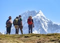A group of trekkers on the Ausangate trail in the Peruvian Andes