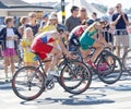 Group of triathletes cycling