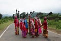 Group of tribal people performing a traditional folk dance in Ajodhya Hills in Purulia, West Bengal