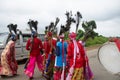 Group of tribal people performing a traditional folk dance in Ajodhya Hills in Purulia, West Bengal