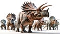 Group of triceratops on white background. Generative Ai Royalty Free Stock Photo