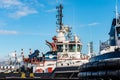 Group of tugboats moored in the port of La Spezia Italy Royalty Free Stock Photo