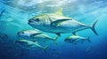 A group of tuna swimming in the ocean, AI Royalty Free Stock Photo