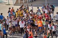 Group of Tunisian male youth getting ready for start of long distance running