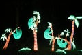 A group of turquoise lantern sloths in trees