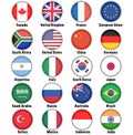 Group of Twenty 20 or G20 Flag Icon Set 3D circle for global political cooperation and diplomacy. Royalty Free Stock Photo