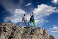 Group of two female climbers observing the