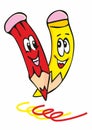 group of two funny crayons, red ad yellow colors, vector icon, crazy illustration