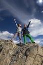 Group of two happy female climbers