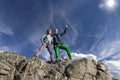 Group of two happy female climbers that are just Royalty Free Stock Photo