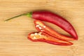 Red hot cayenne chili on light wood